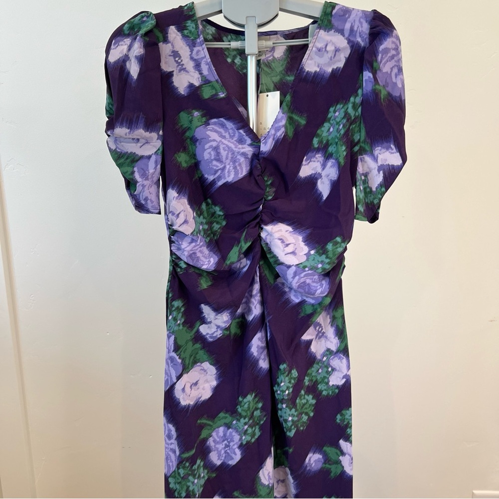 NEW a new day Purple and Green Floral Midi Dress, women’s size medium, NWT